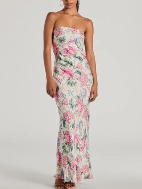 Dress Forum Boho Aesthetic Strapless Tie Back Paisley Maxi Dress Size Medium